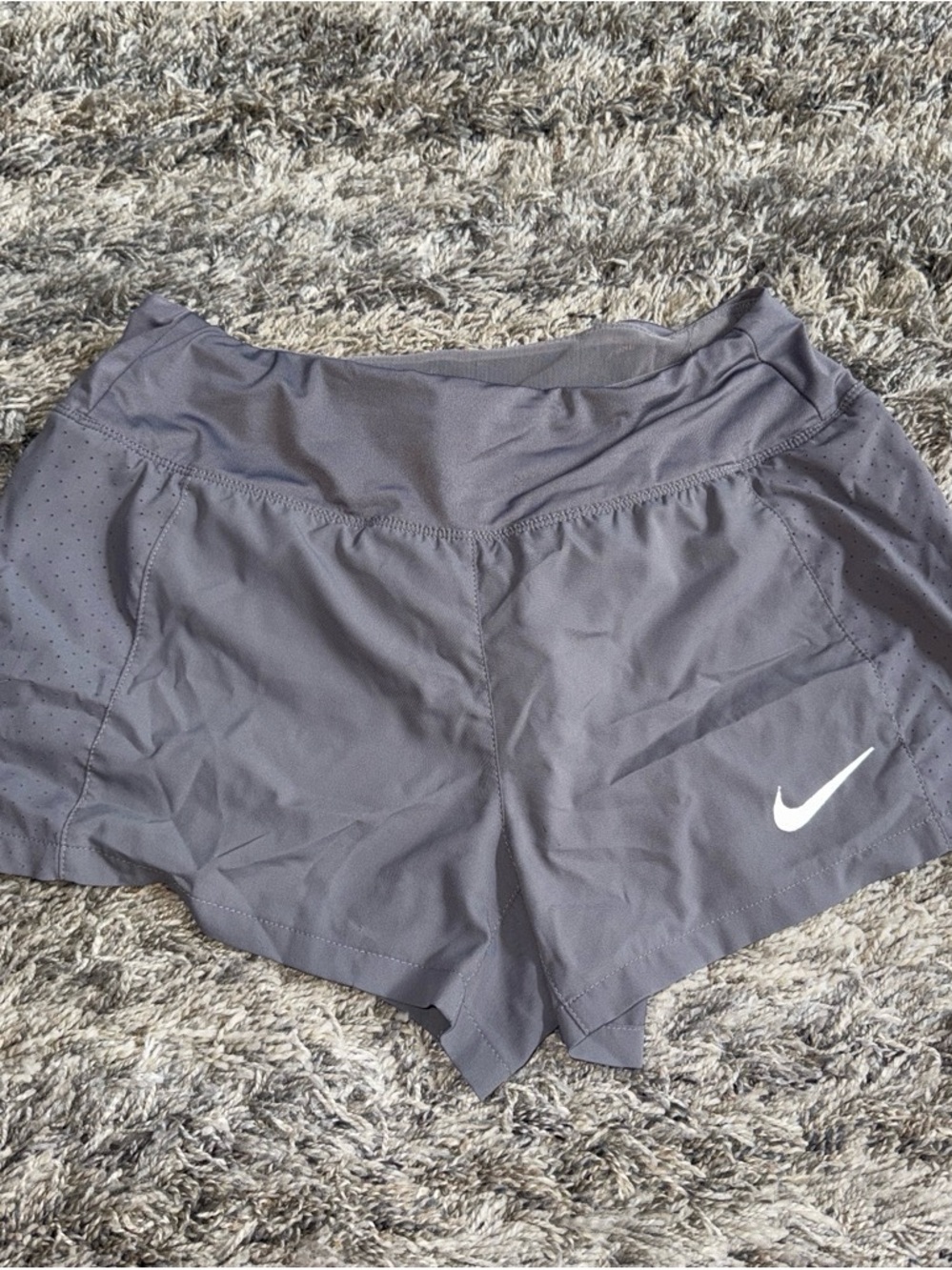 Nike Women's Charcoal Athletic Shorts with White Swoosh
